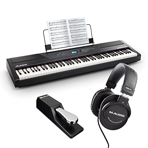 Alesis Recital Pro - 88 Key Digital Piano Keyboard with Hammer Action Weighted Keys, 2x20W Speakers, 12 Voices, Record and Lesson Mode, FX and Display