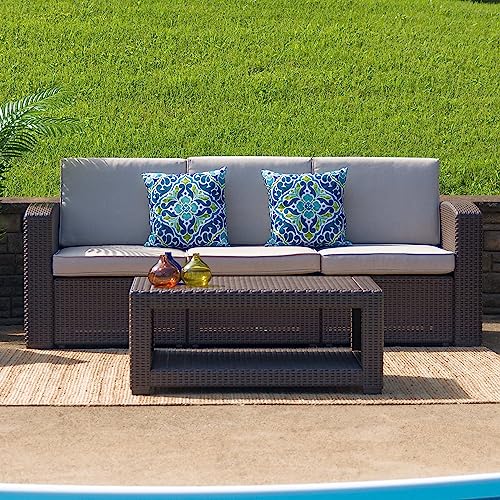Flash Furniture Seneca Chocolate Brown Faux Rattan Coffee Table