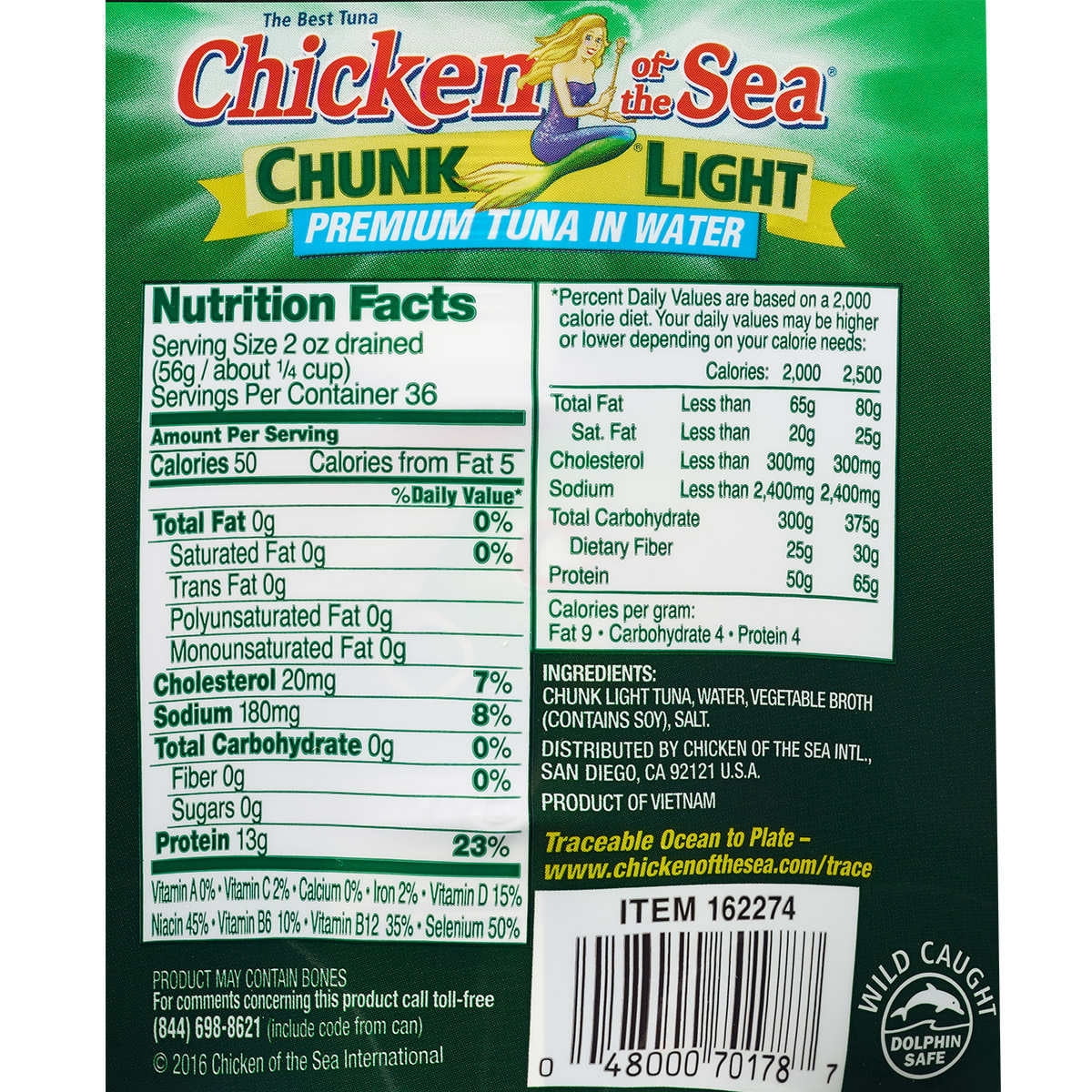 Chicken of the Sea Chunk Light Premium Tuna in Water 7 Ounce (Pack of 12)