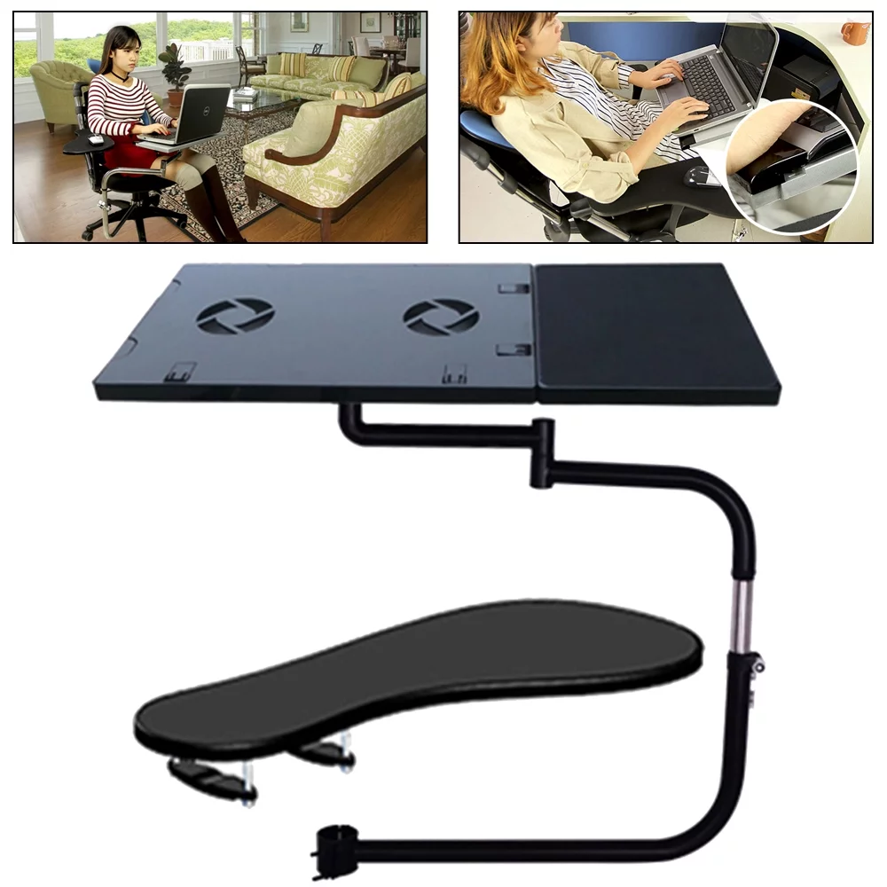 Anqidi Laptop Holder Motion Chair Leg Clamping Keyboard Tray Stand Support Adjustable Keyboard Mount w/USB Fan and Mouse Mat