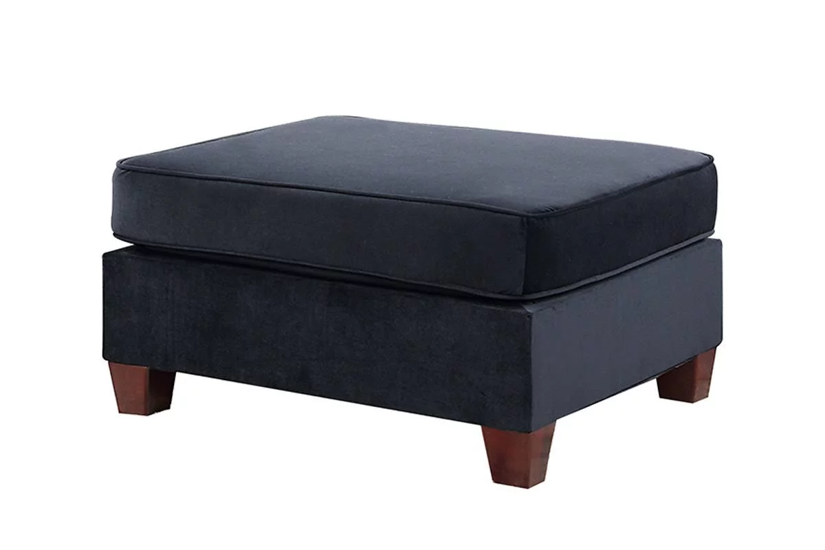 Black Velvet Fabric U-Sectional 4pc Set Reversible L/R Chaise / Loveseats Ottoman Tufted Cushion Couch Pillows Living Room
