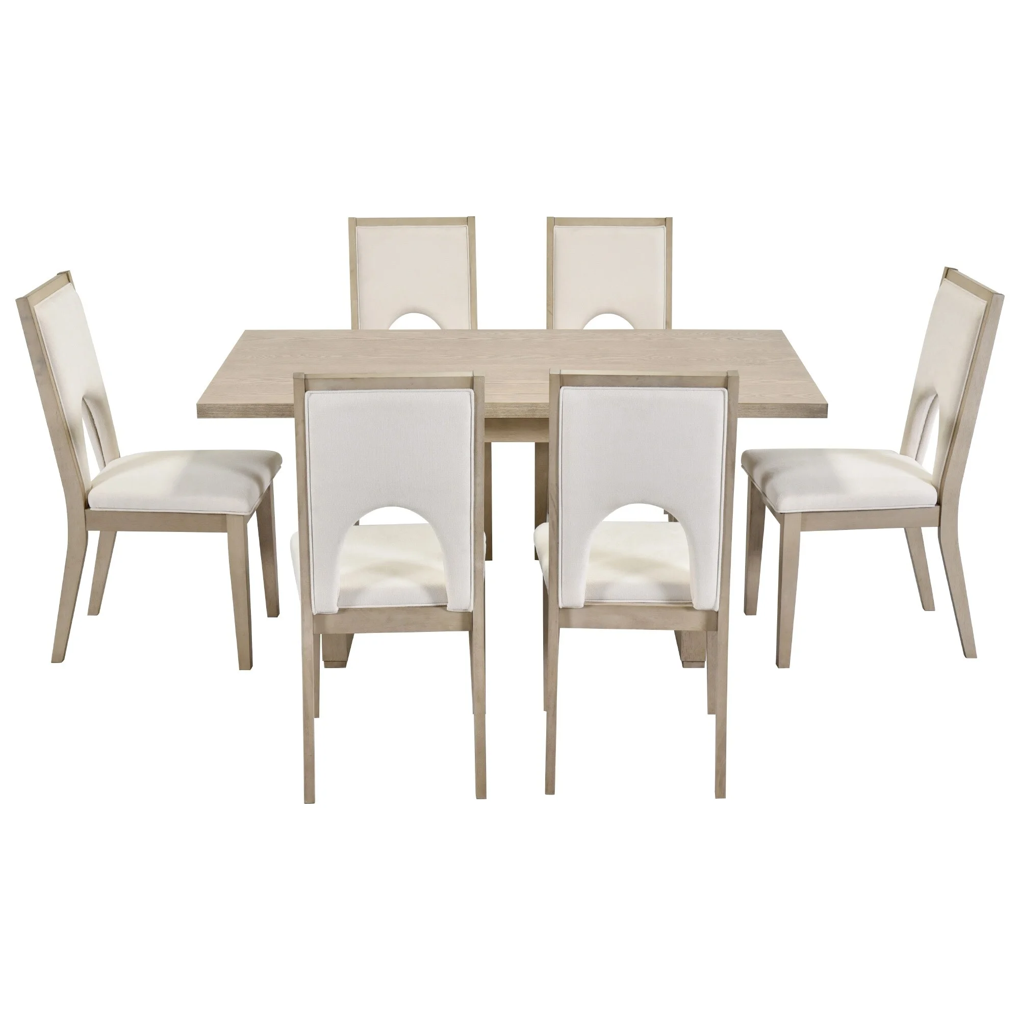 Natural Wood Wash 7-Piece Dining Table Set with 6 Upholstered Chairs