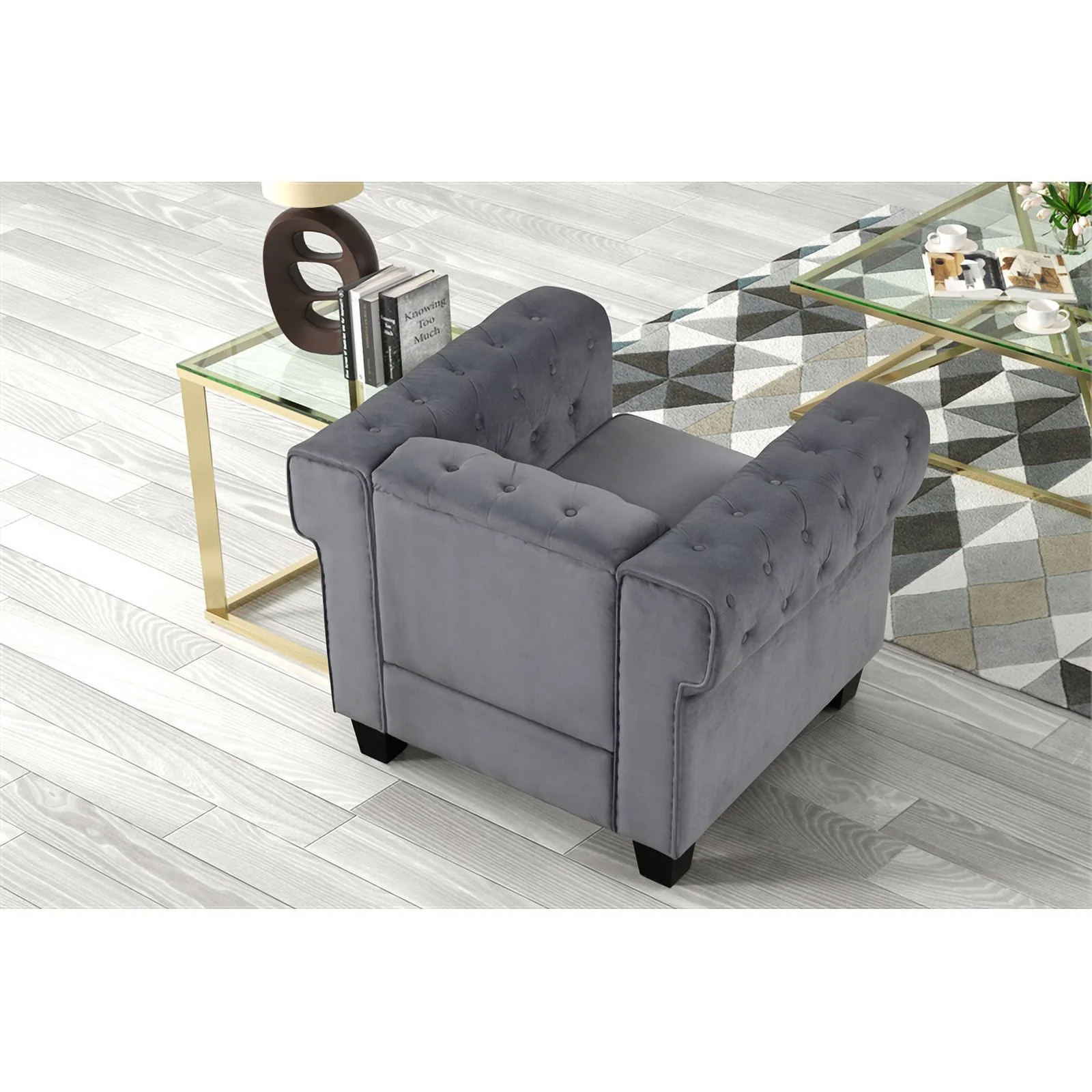 Rnfurnishings inc Arav 2-Piece Living Room Furniture Velvet fabric Set-Gray