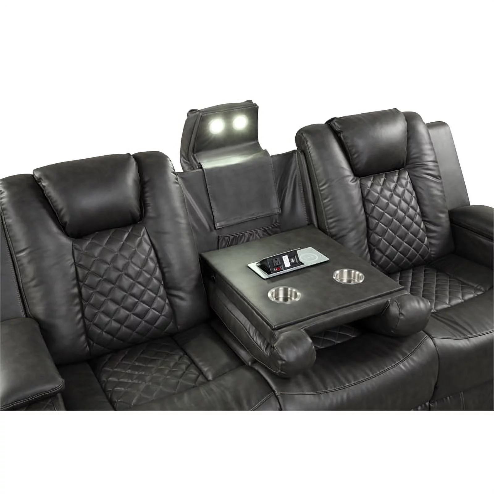 Benz LED & Power Recliner 3 PC Made With Faux Leather in Gray
