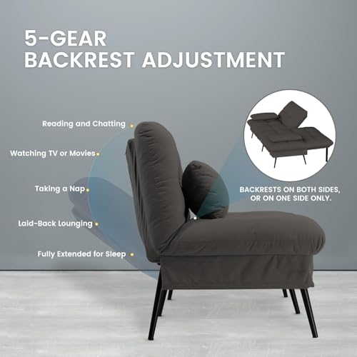 COMHOMA Convertible Sofa Bed,68″Fabric Couch with Adjustable Backrest,Loveseat Recliner Sleeper Living Room Furniture futon Set,Black