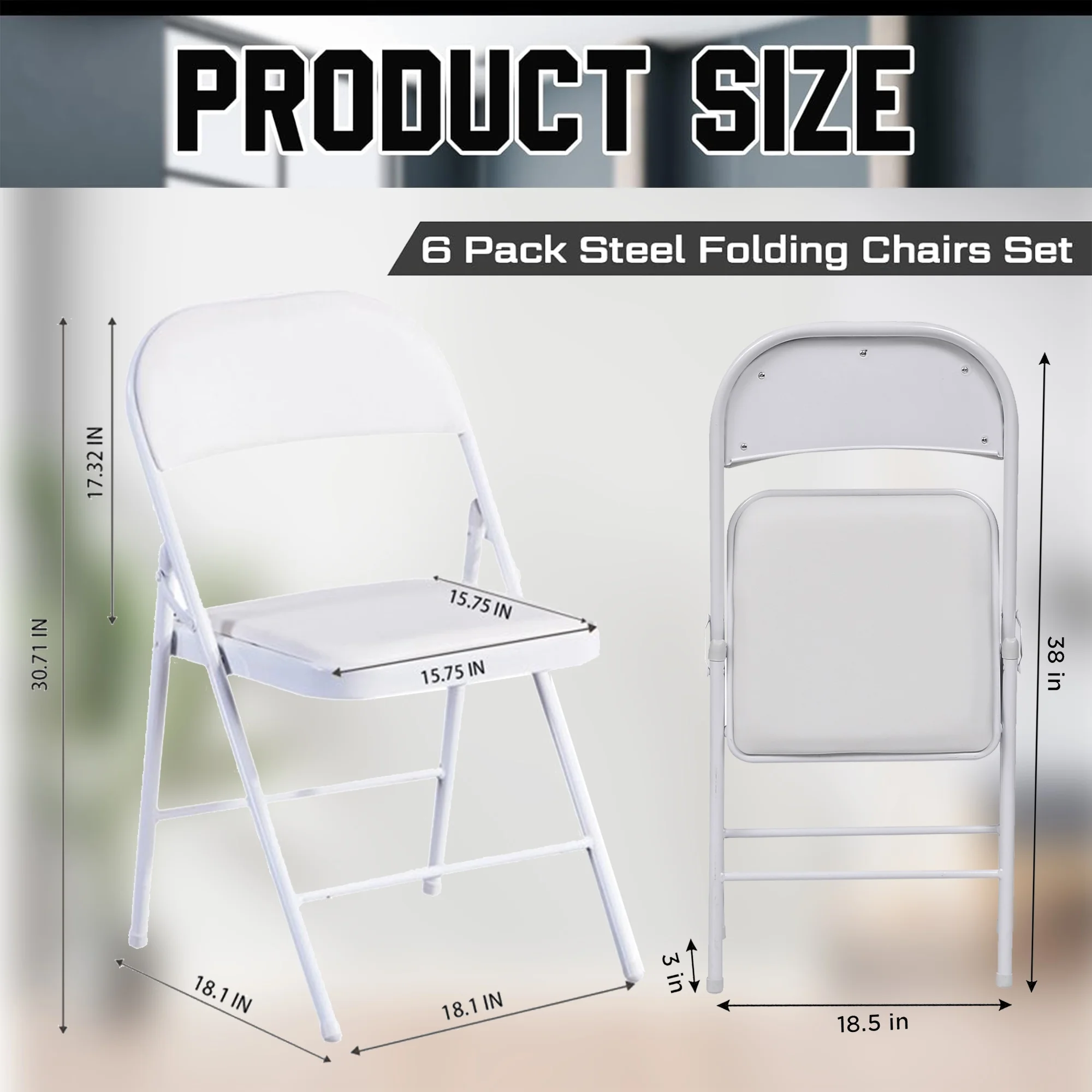 HONGGE Folding Metal Stool, 6 Pack, White
