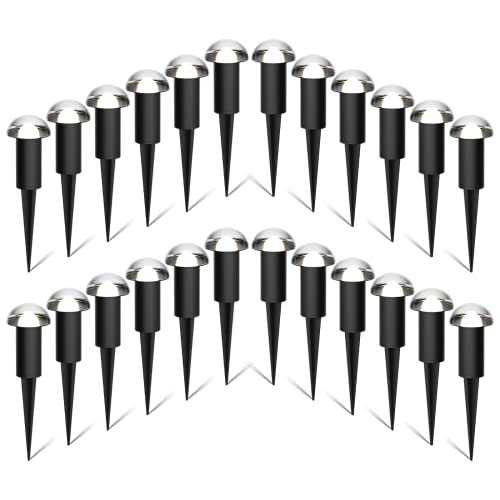 Low Voltage Landscape Pathway Lighting 6PK 1.5W LED Mushroom Lights 35Lumen Wired Walkway Light 3000K Warm White Driveway & Sideway Lights Metal Black Finish with Connector Stake