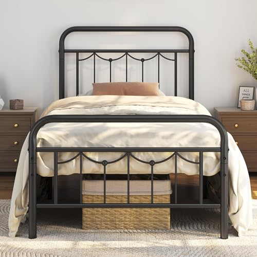 Yaheetech Full Size Metal Bed Frames with Vintage Headboard and Footboard, Farmhouse Metal Platform Bed, Heavy Duty Steel Slat Support, Ample Under-Bed Storage, No Box Spring Needed, Antique Gold