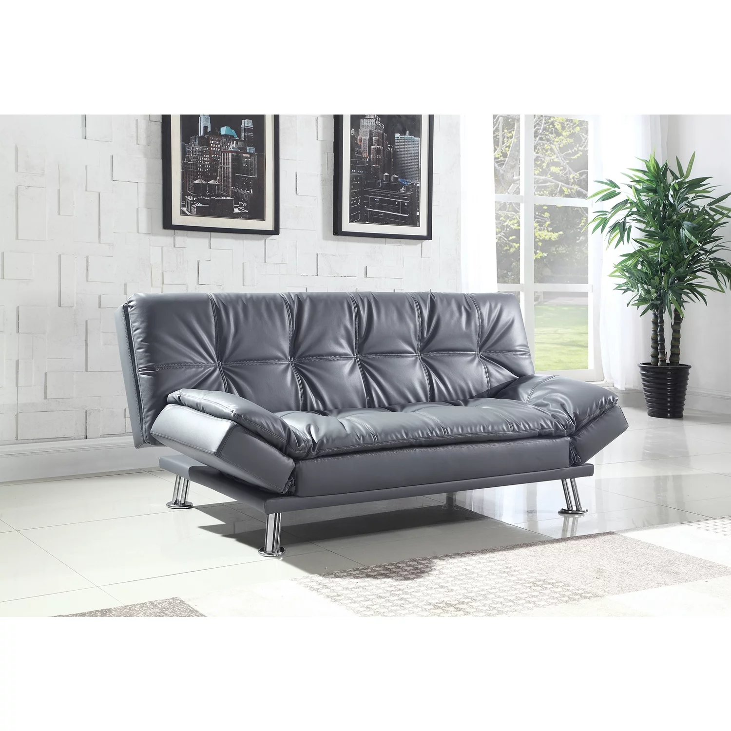 BenJara Leather, Retro Style adjustable Sofa bed, Gray-Color:Gray
