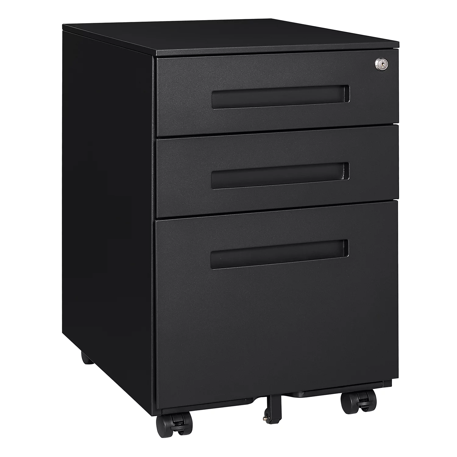 Black File Cabinet, 3 Drawer Mobile File Cabinet with Lock and Wheels, Under Desk Metal Filing Cabinet for Office，Lockable Rolling Cabinet with 2 Keys for Legal/Letter/A4 Size