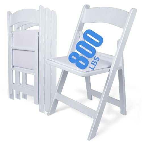 White 4 PCS Lightweight Resin Folding Chairs with Padding Unleash Comfort Foldable Chair and Durability, Commercial-Grade 800 lbs Capacity-Stackable Chairs for Upscale Events