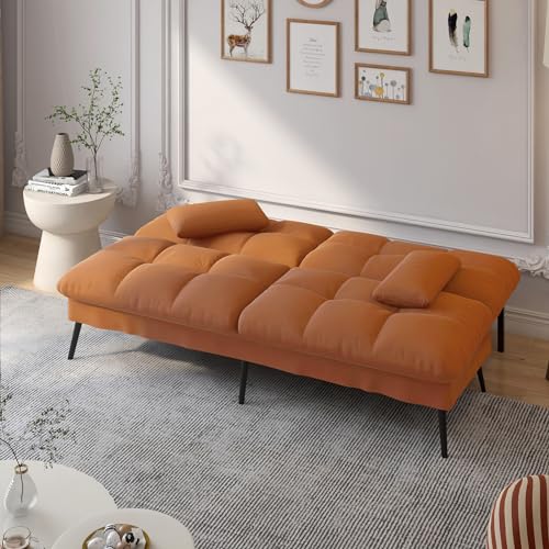 COMHOMA Convertible Sofa Bed,68″Fabric Couch with Adjustable Backrest,Loveseat Recliner Sleeper Living Room Furniture futon Set,Black