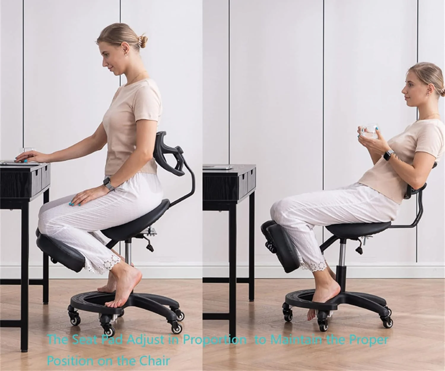 xrboomlife Ergonomic Kneeling Chair with Back Support  Wheels  Adjustable Saddle Chair for Home and Office with Angled Seat for Better Posture  Black