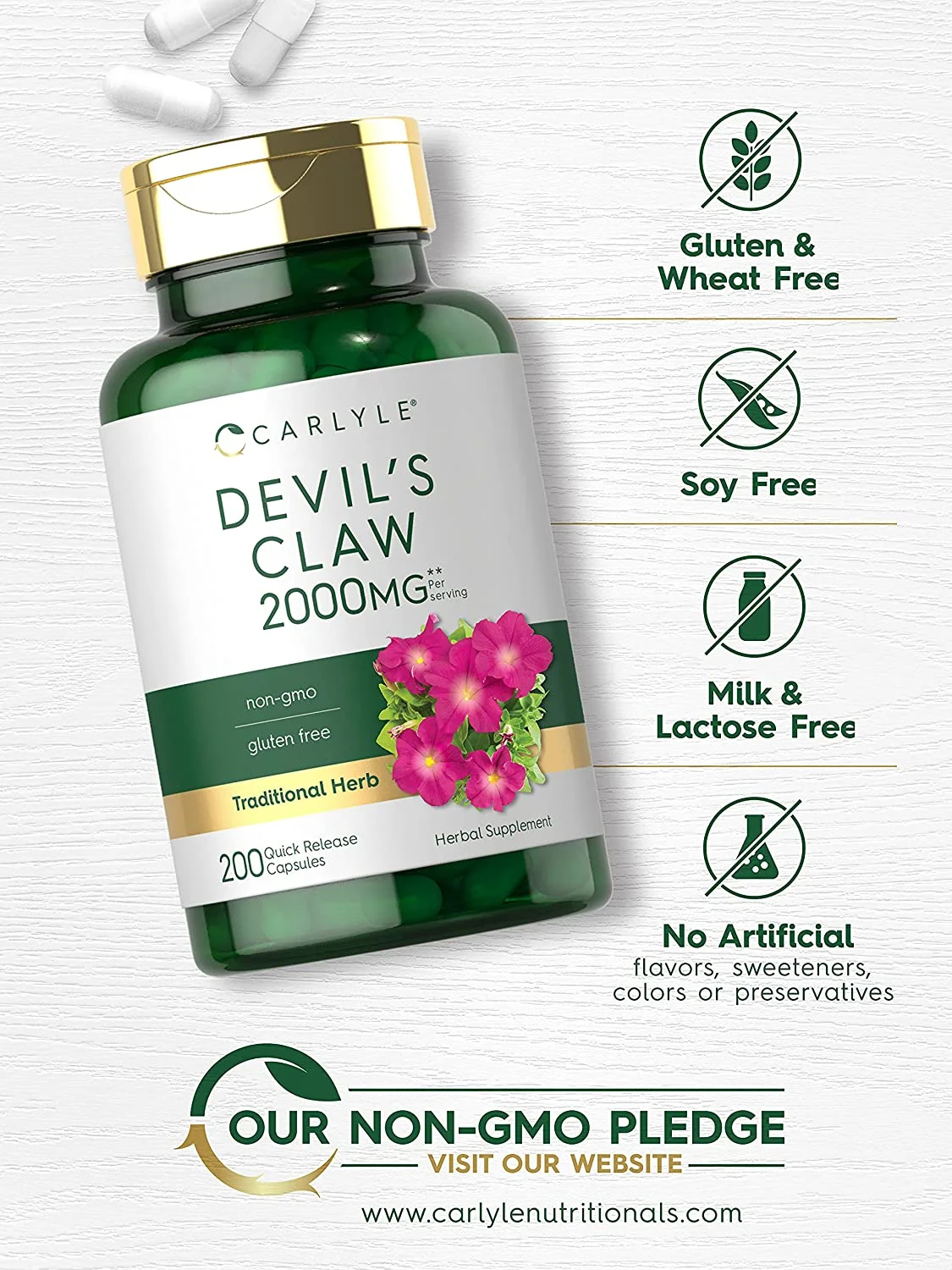 Devils Claw 2000mg | 200 Capsules | Concentrated Root Extract | by Carlyle