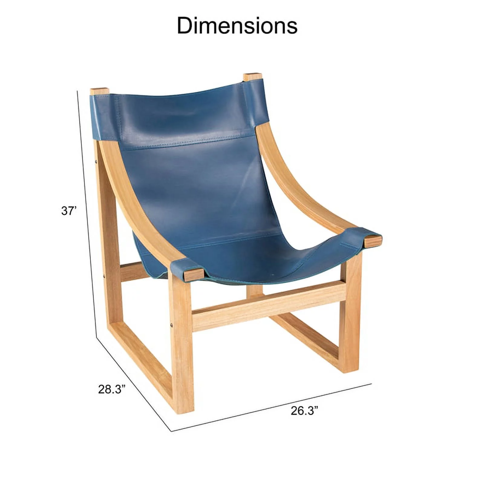 Bowery Hill Cobalt Blue Top Grain Leather and Solid Wood Sling Chair