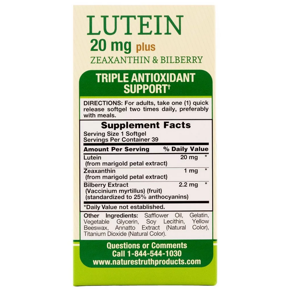 Nature's Truth Lutein Zeaxanthin & Bilberry Antioxidant 20mg, 39ct, 4-Pack