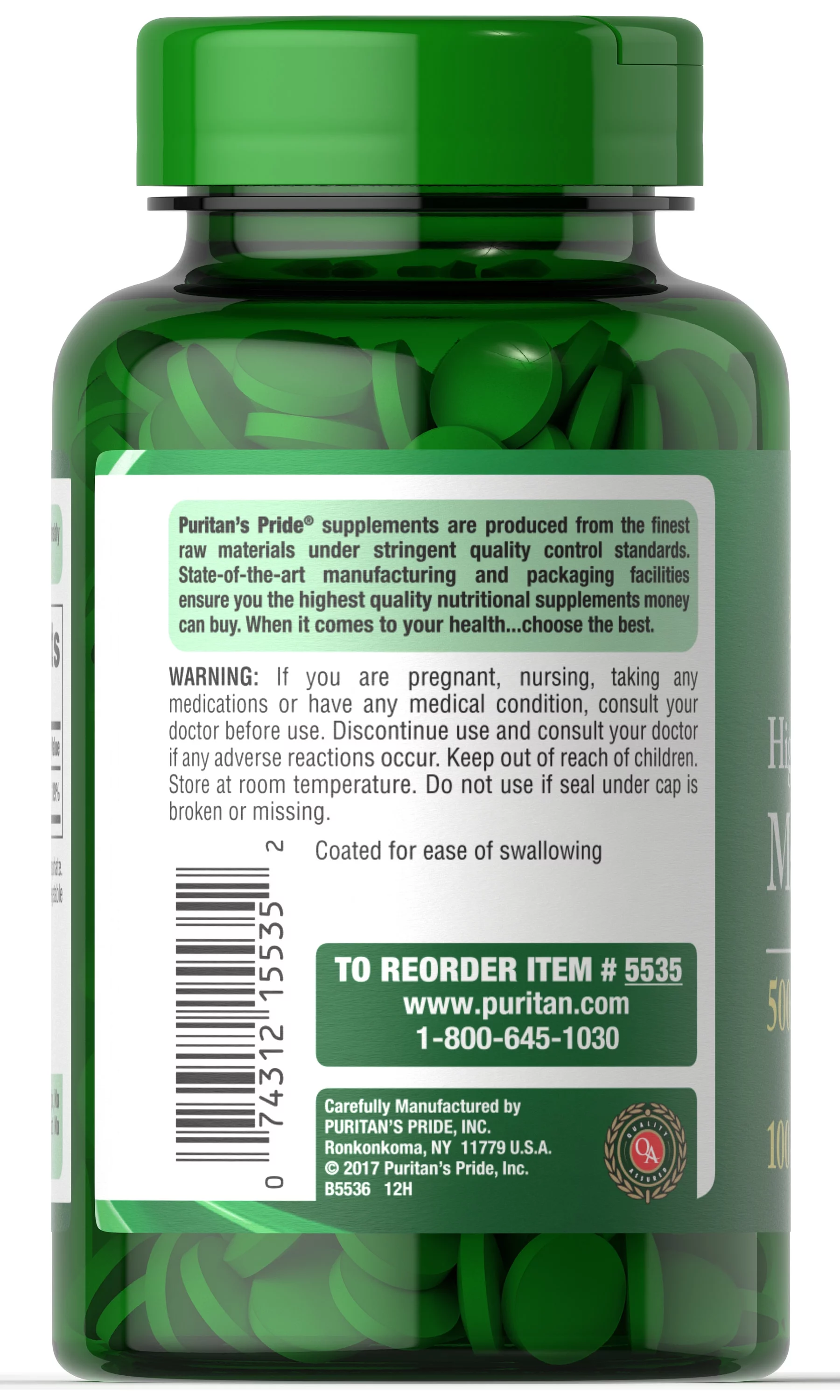 Puritan's Pride Magnesium Tablets, 500mg, 100 Ct