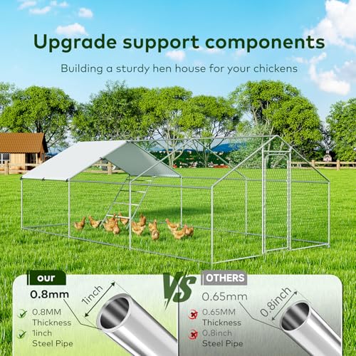 Large Metal Chicken Coop Chicken Run Hen Duck Rabbit Poiultry House with Waterproof Cover for Outdoor Walk-in Poultry Cage Back Yard, Dome Roof(10’ W x 13.2’ L x 6.4’ H)