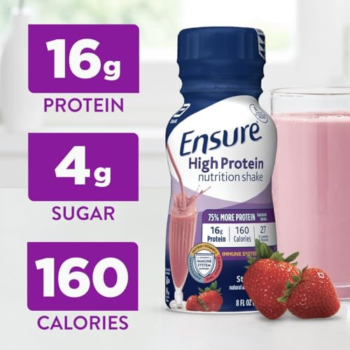 Ensure High Protein Strawberry Nutrition Shake, Ready to Drink, 16g Protein and 27 Vitamins and Minerals, 8 fl oz, 24 Pack