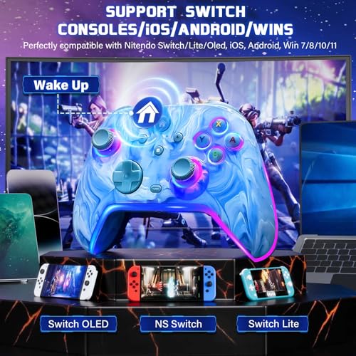Wireless Pro Controller for Switch/OLED/Lite - 1200mAh Rechargeable Switch Turbo Controller with 10 RGB Led Light, Programmable, Wake Up - Wireless iOS Android Remote Gamepad, Wired PC Game Joystick