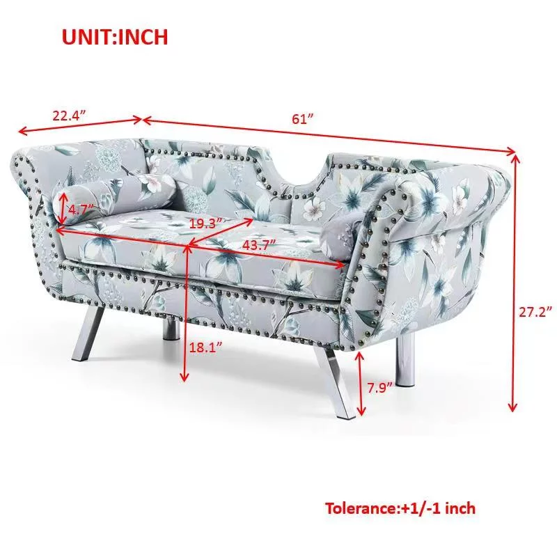 Modern Velvet Upholstered Loveseat Sofa, End of Bed Bench Settee with Nailhead Trim Arms Removable Cushion Metal Legs