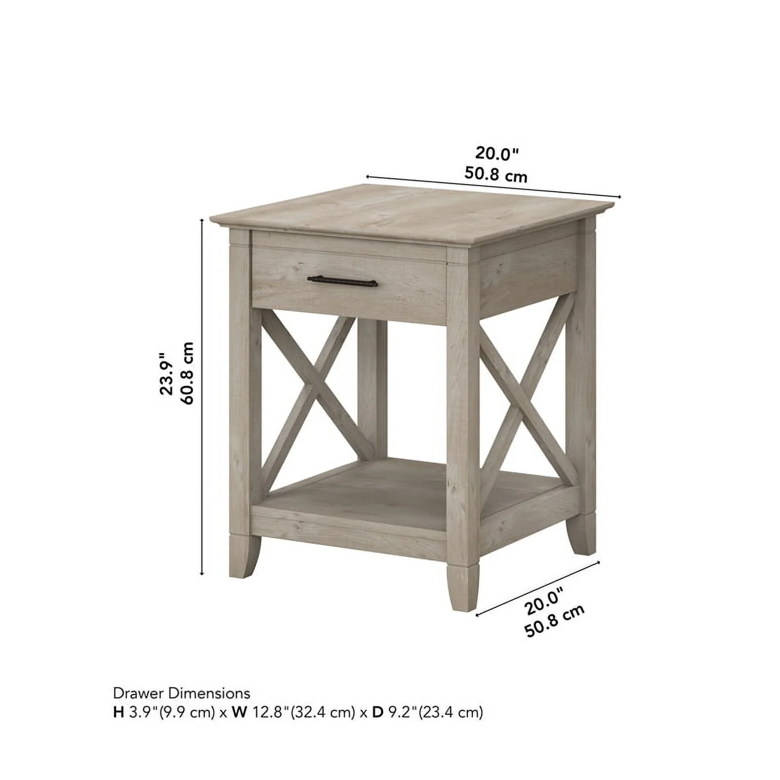 Bush Furniture Key West End Table, Washed Gray
