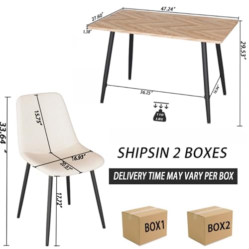 Small Dining Table Set for 4, Modern Dining Table and Chairs Set with 4 Fabric Dining Chairs, 5 Piece Wooden Dining Table Set, 47'' Kitchen Table Set, Ideal for Small Spaces