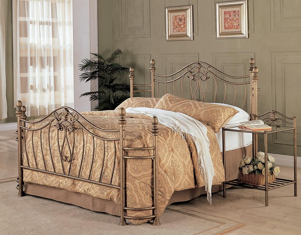 Coaster Sydney Queen Bed Antique Brushed Gold-Finish:Antique Brushed Gold,Size:Queen,Style:Traditional