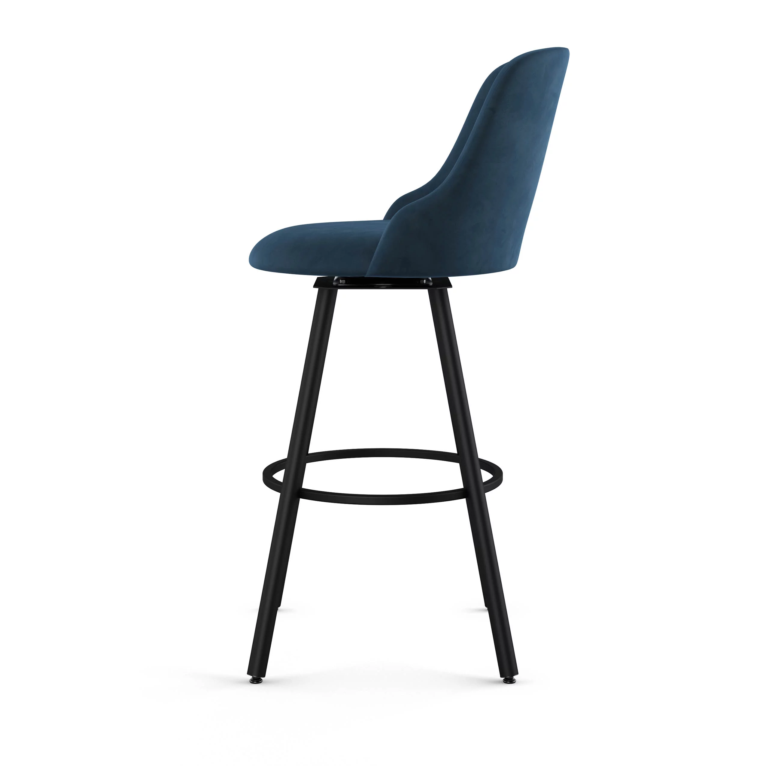 Amisco Kelsea 26 In. Swivel Counter Stool - Dark Blue Velvet / Black Metal