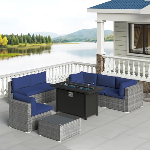 SUNVIVI OUTDOOR 8-Piece Modular Outdoor Patio Furniture Set, Wicker Outdoor Sectional Sofa with 45