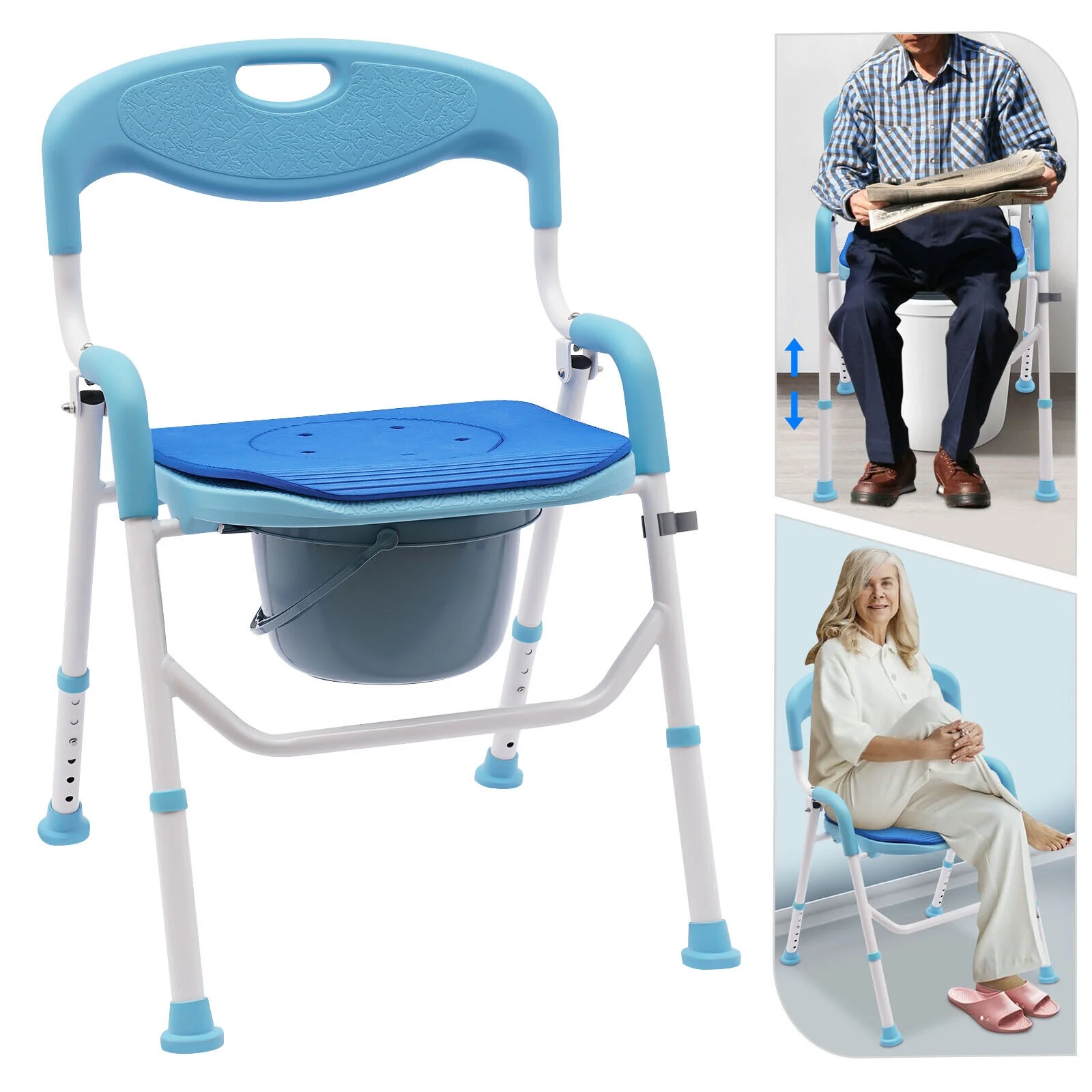 100kg/220.46lb Portable Bedside Toilet Chair Shower Commode Seat Bathroom Potty Stool Adult