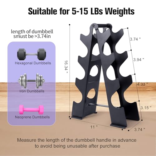 Dumbbell Rack Stand Only(Dumbbells not Included), Compact A-Frame Weight Rack for Dumbbells, Rust-Resistant Coated Dumbbell Storage Rack, Dumbbell Stand with Handle & Non-Slip Base for Home Gym