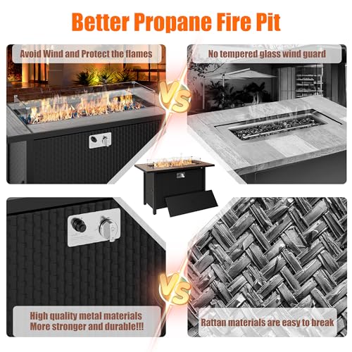 Walsunny 45 inch Outdoor Propane Fire Pit 50,000 BTU Gas Fire Pit Table with Lid, Lava Rock, Waterproof Cover, Rectangle Gas Firepit Table for Garden/Patio, CSA Certification