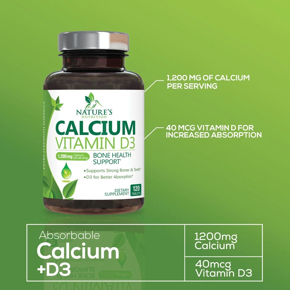 Calcium 1200mg with Vitamin D3 Supplement for Strong Bones & Muscle Support 120 Capsules