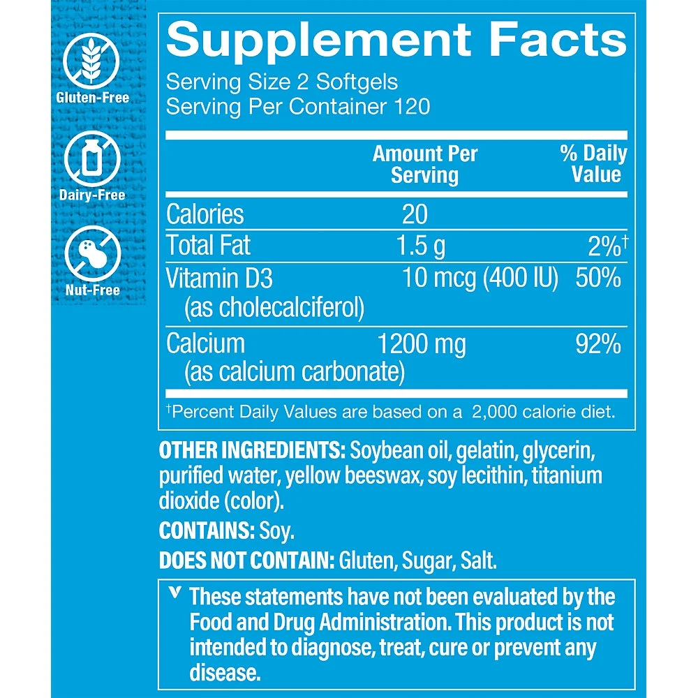 The Vitamin Shoppe Calcium with Vitamin D3 1,200MG, Supports Bone & Teeth (240 Softgels)
