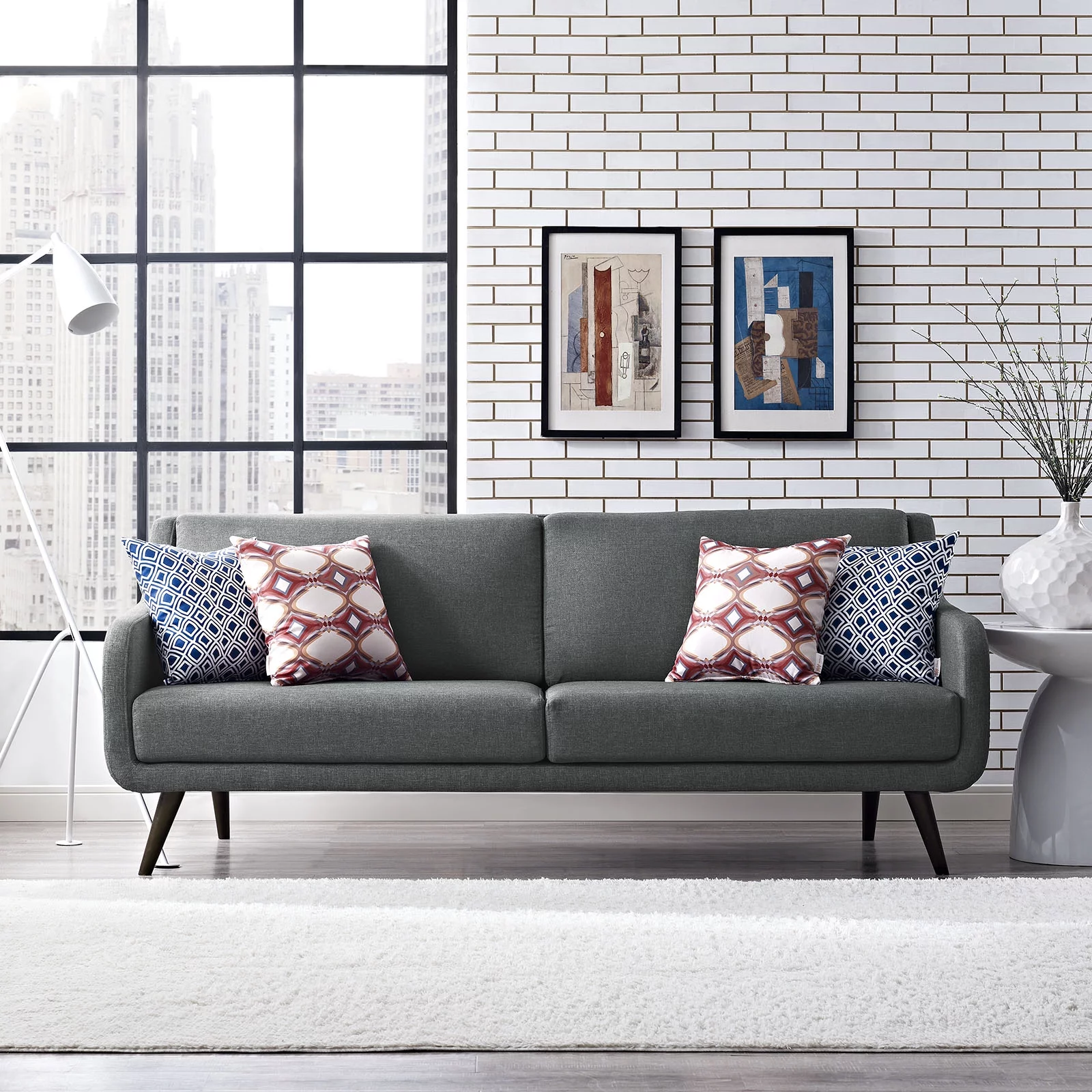 Modern Contemporary Urban Design Living Lounge Room Sofa, Grey Gray, Fabric