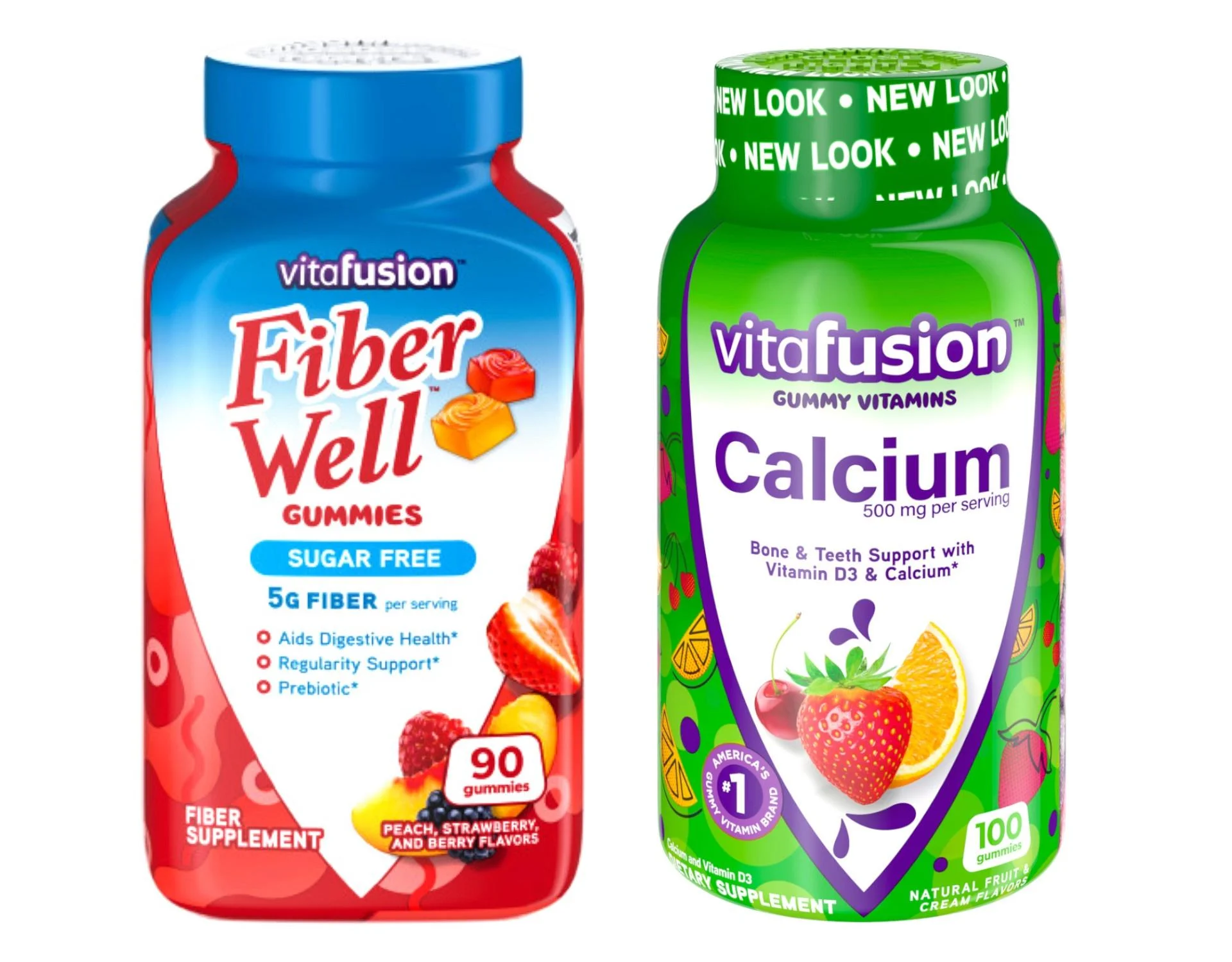 Vitafusion Fiber Well Sugar Free Fiber Supplement & Chewable Calcium Gummy Vitamins for Bone and Teeth Support
