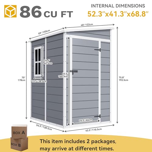 DWVO 5x3ft Resin Outdoor Storage Shed with Floor, Waterproof Lockable Storage Shed with Window, Plastic Outside Tool Storage for Garden, Backyard, Patio, Lawn, Gray