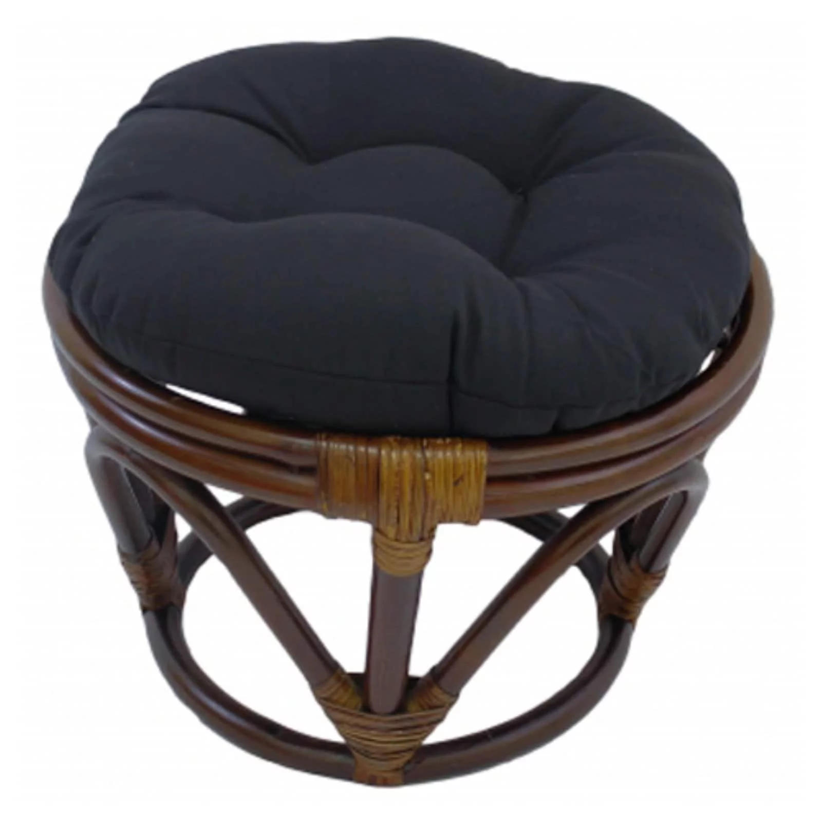 International Caravan  Rattan Footstool with Twill Cushion, Indigo