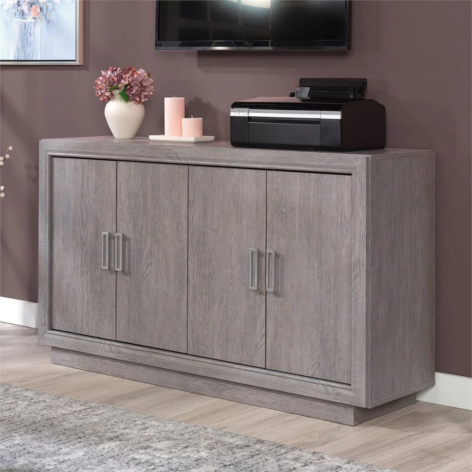 Pemberly Row Modern Engineered Wood Credenza in Ashen Oak Finish