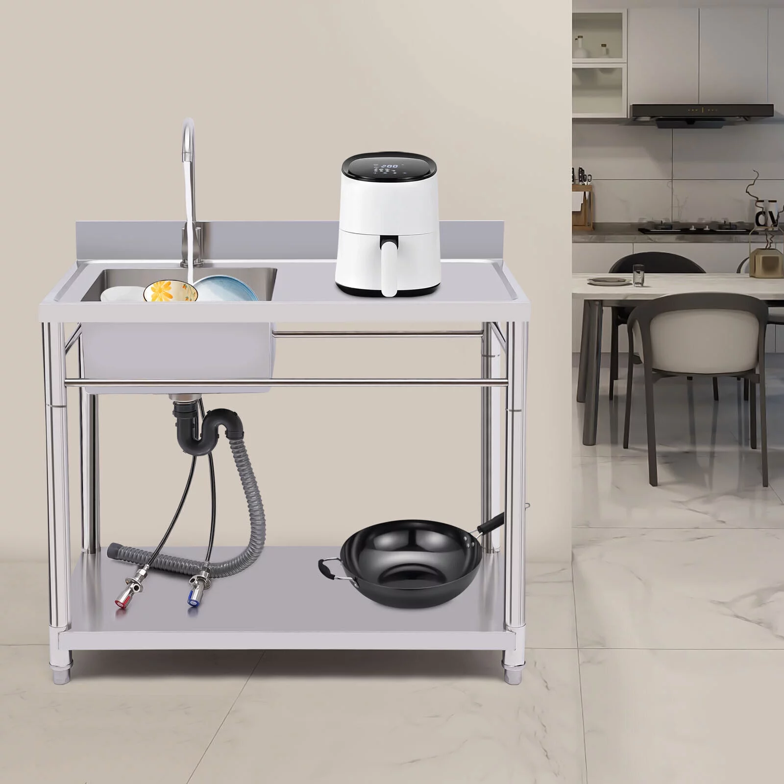 Kitchen Stainless Steel Utility Sink Prep Table 1 Compartment Commercial Sink