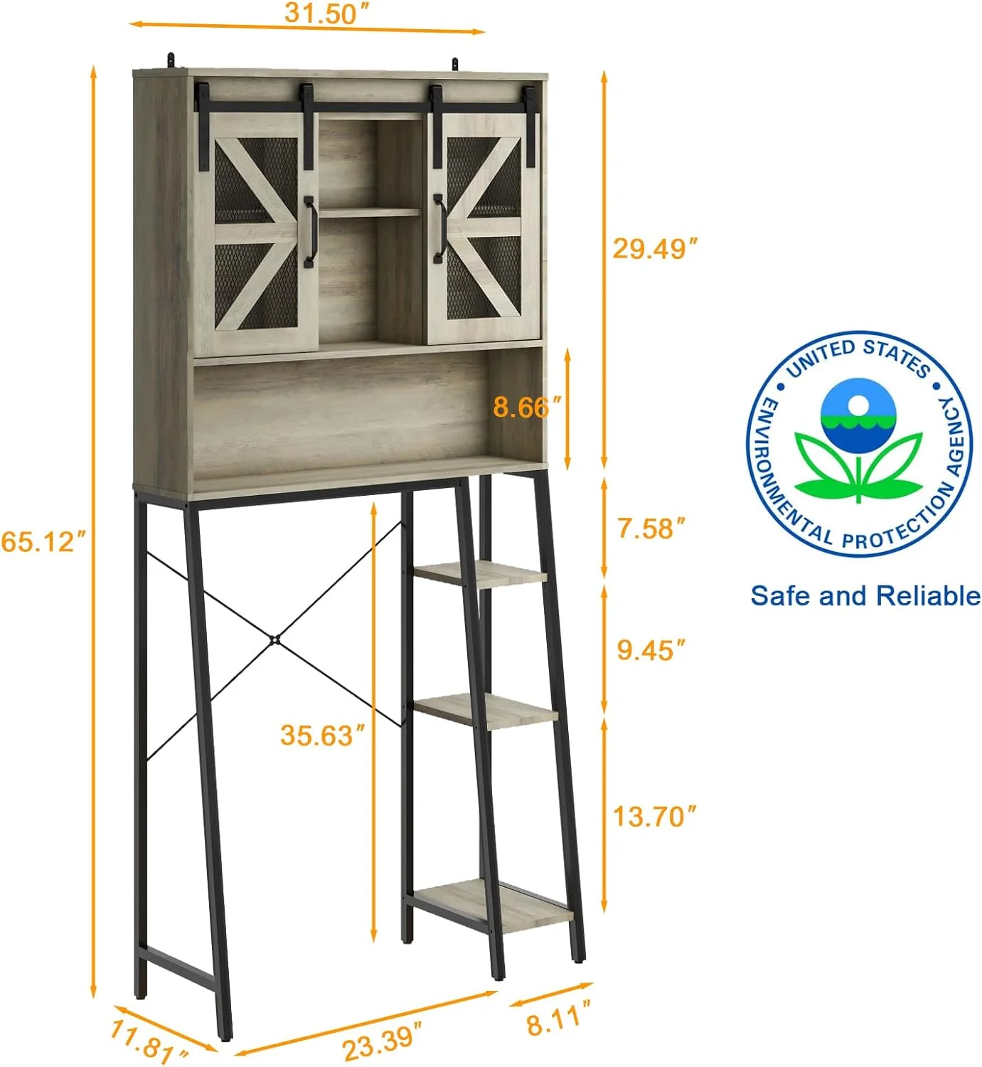 Over The Toilet Storage Cabinet, Farmhouse Storage Cabinet Over Toilet with Sliding Barn Door，Home Space-Saving Toilet Rack, for Bathroom, Restroom, Laundry