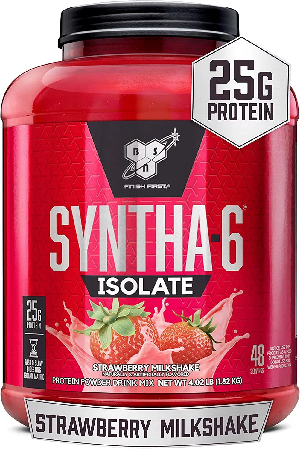 BSN Syntha-6 Isolate, Protein Powder Drink Mix, Strawberry Milkshake, 4.02 lbs (1.82 kg)