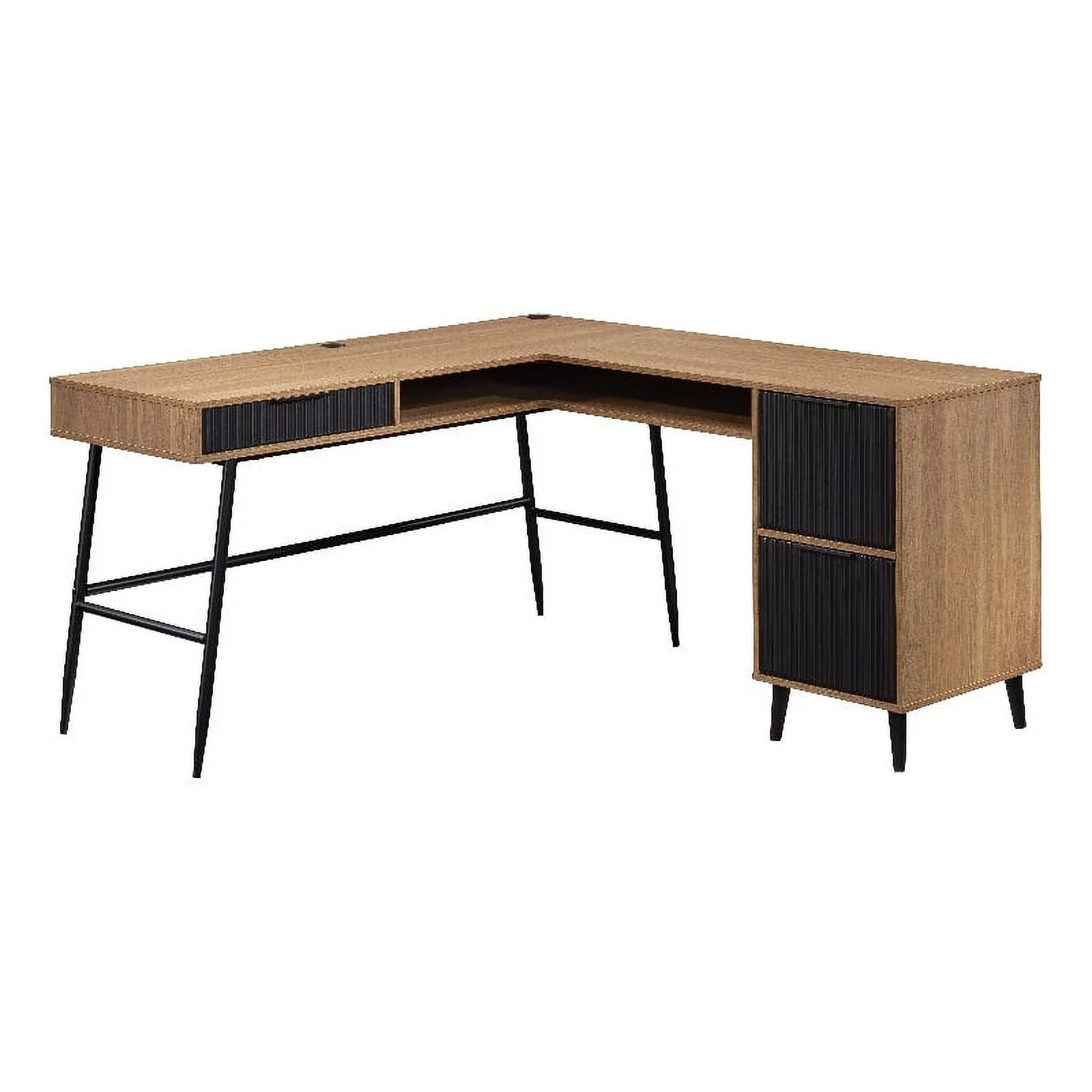 UrbanPro Modern Engineered Wood / Metal L-Desk in Serene Walnut