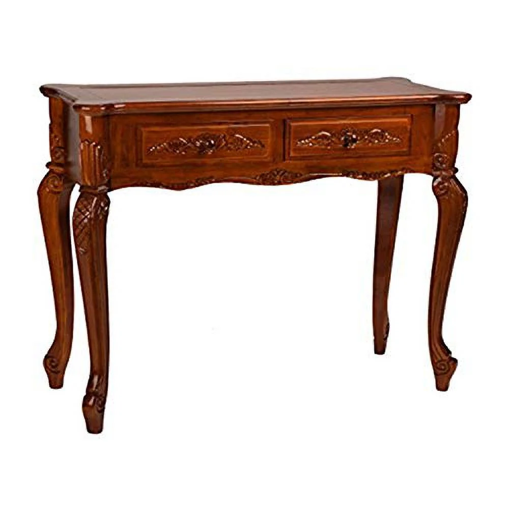 International Caravan Inc 3808 Carved Wood 2 Drawer Queen Anne Hall Table - Brown
