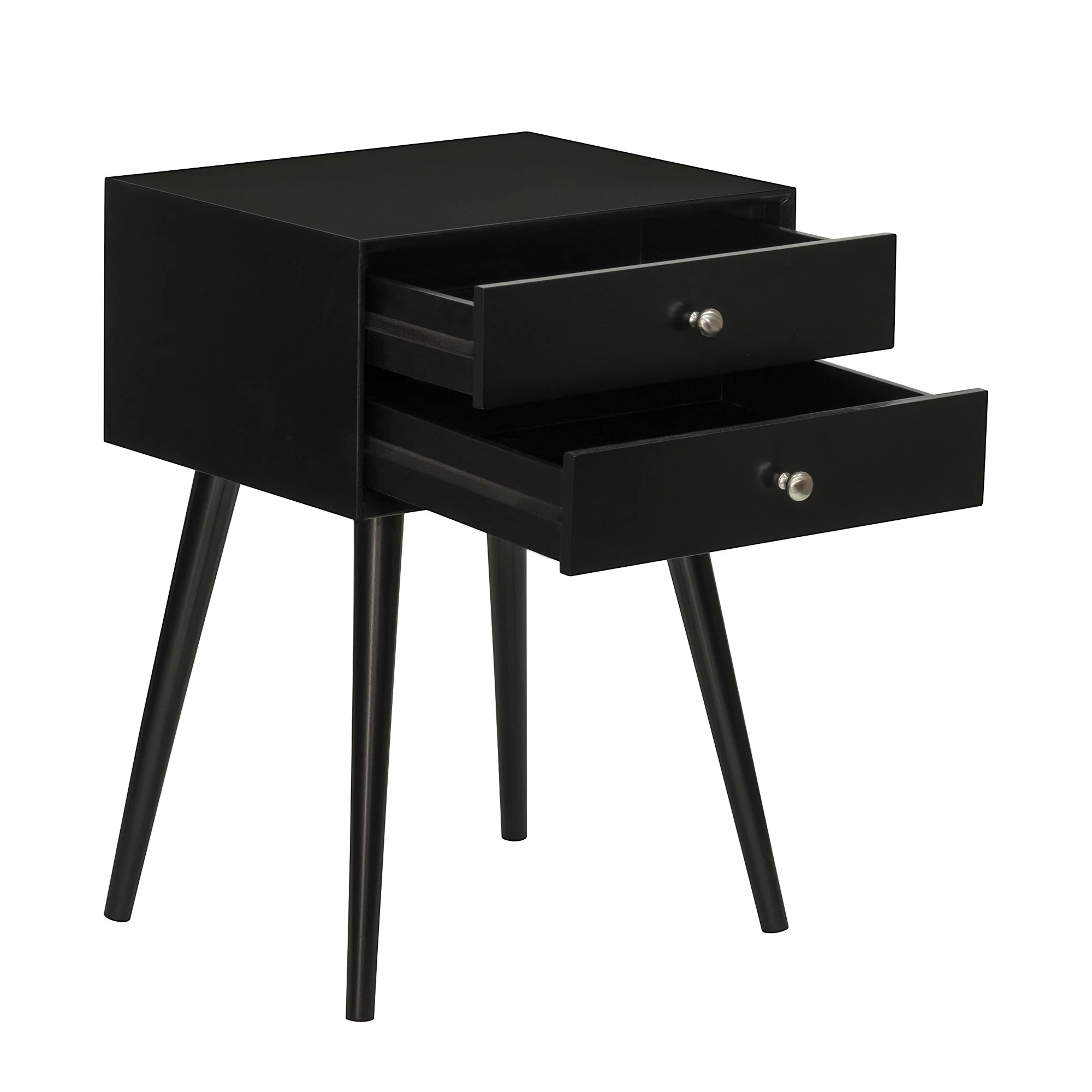 HOMCOM Side Table, Modern End Table with 2 Pull Out Drawers, Bedside Table with Display Tabletop and Solid Acacia Legs, Black