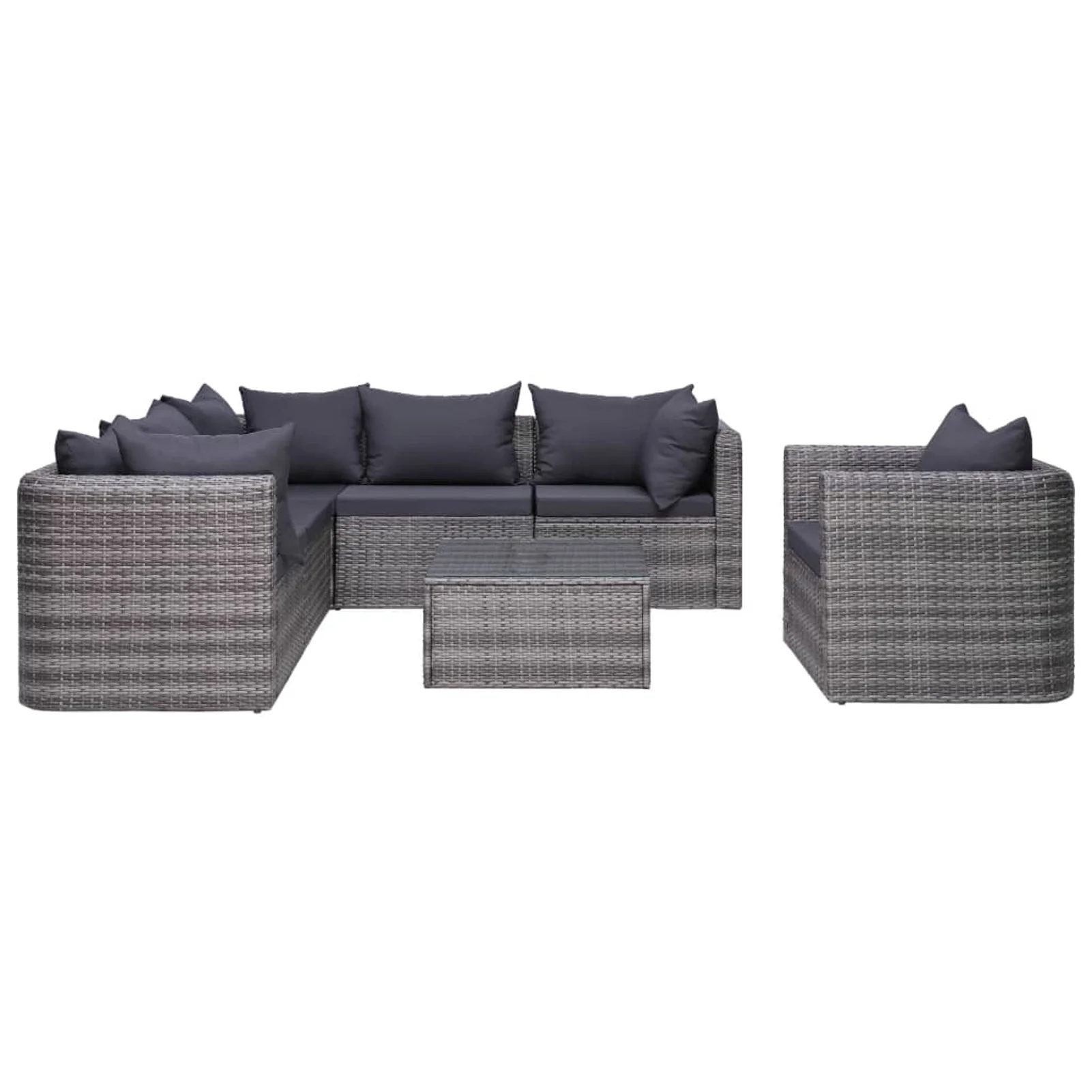 Anself 7 Piece Patio Sofa Set with Cushions 3 Corner Sofas, 2 Center Sofa, Single Sofa and Coffee Table Conversation Set Poly Rattan Gray Outdoor Sectional Set for Garden, Balcony, Yard, Deck