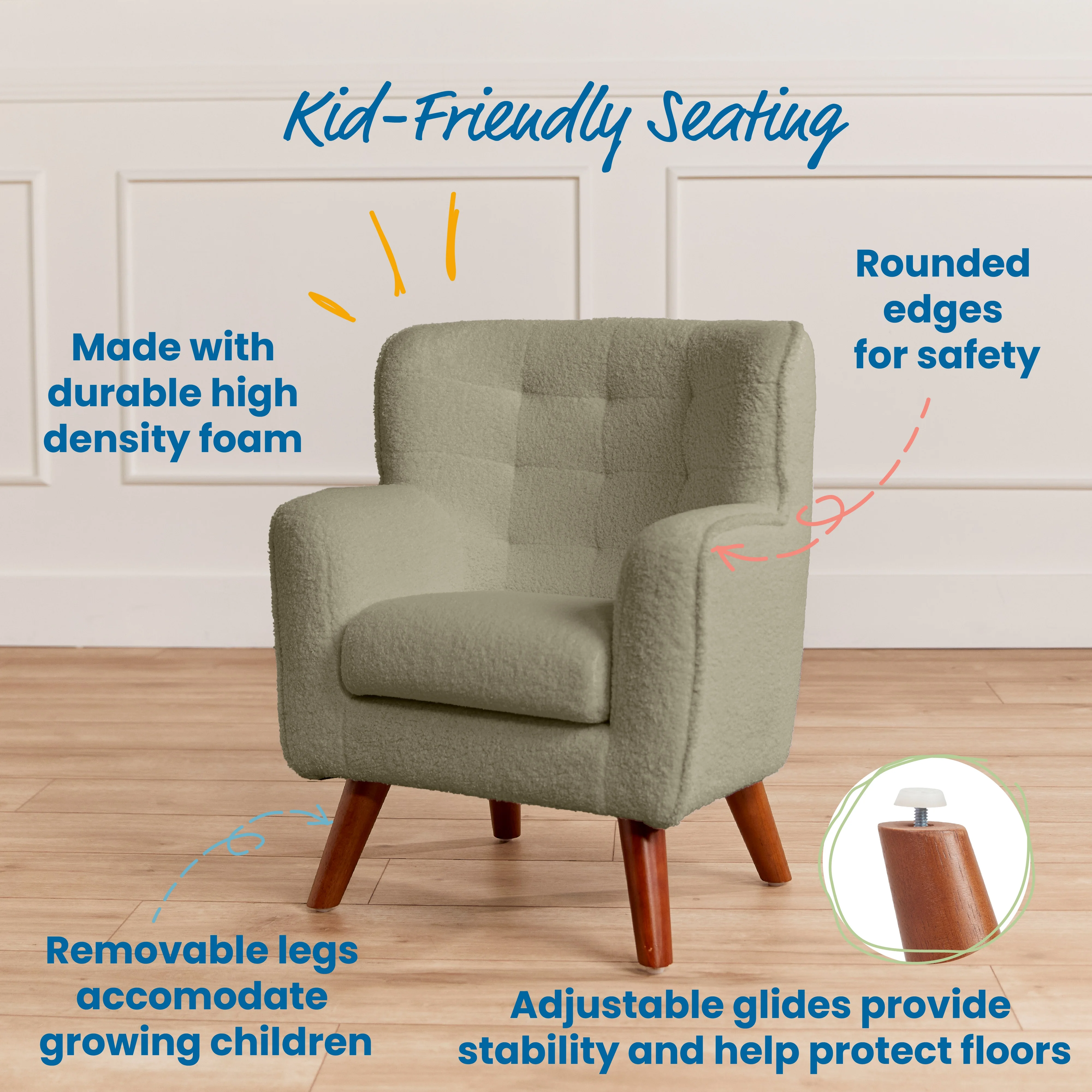 ECR4Kids Mila Arm Chair, Kids Furniture, Dark Sage