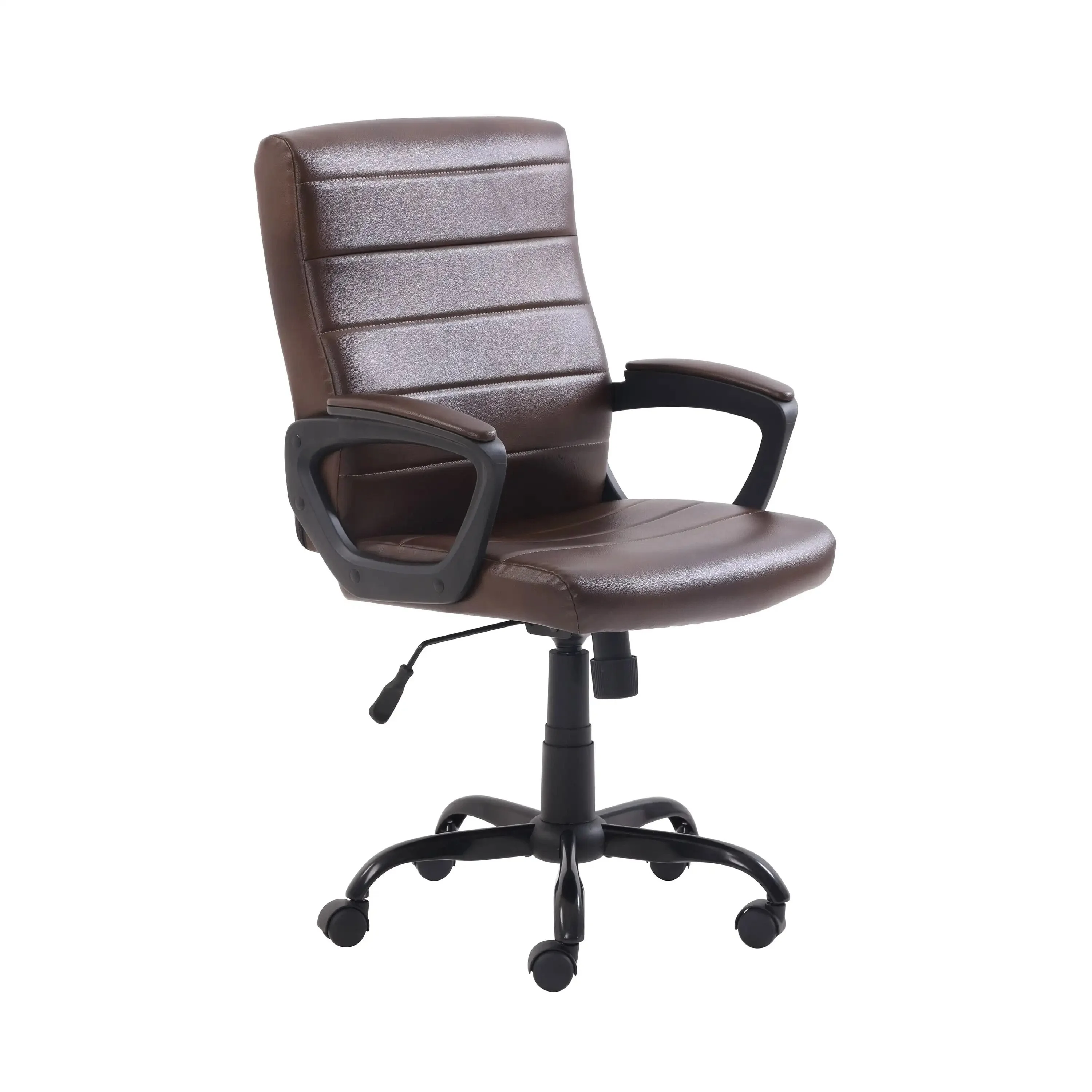 Mid-Back Manager's Office Chair With Arms Free Shipping Bonded Leather Brown Computer Chairs Lightweight Relax Swivel Furniture