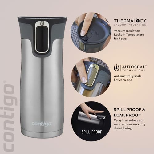 Contigo West Loop Autoseal Travel Mug, Stainless Steel Thermal Mug, Vacuum Flask, Leakproof Tumbler, Coffee Mug with BPA-Free Easy-Clean Lid